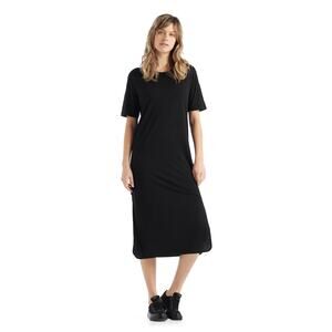 Icebreaker Merino Wool Granary Short Sleeve Tee Midi Dress Size Small Black EUC